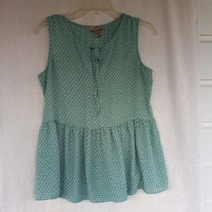 Loft Outlet Petite Small Sleeveless, Peblum Blouse Green & White
